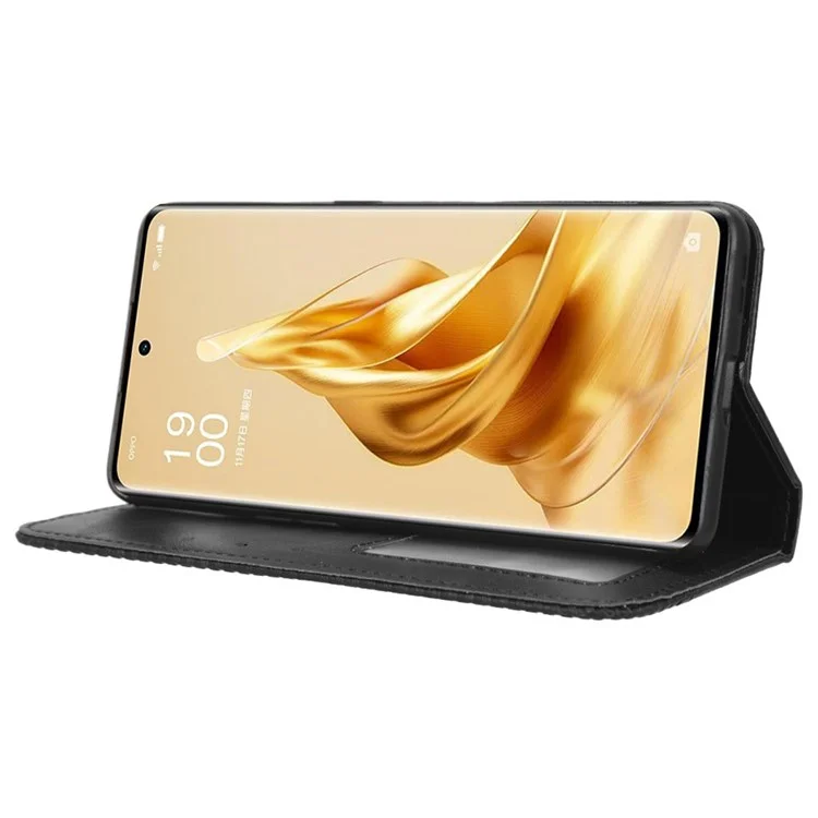 Per Oppo Reno9 5G / Reno9 Pro 5G Custodia Flip per Telefono, Protezione Completa Magnetica con Chiusura Automatica, Retrò Texture Impresso Modello PU Pelle Portafoglio Cover - Nero