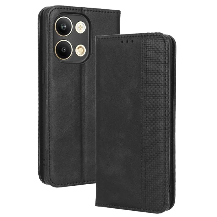 Per Oppo Reno9 5G / Reno9 Pro 5G Custodia Flip per Telefono, Protezione Completa Magnetica con Chiusura Automatica, Retrò Texture Impresso Modello PU Pelle Portafoglio Cover - Nero