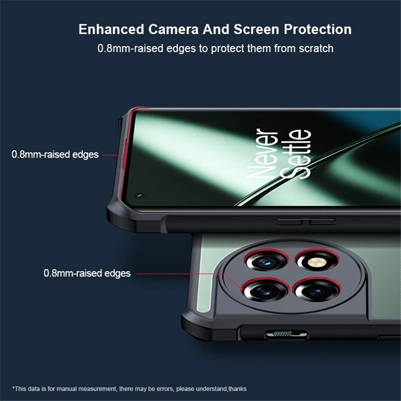 XUNDD For OnePlus 11 5G Acrylic+TPU Shockproof Phone Case Precise Cutouts Camera Protection Back Cover - Transparent / Black