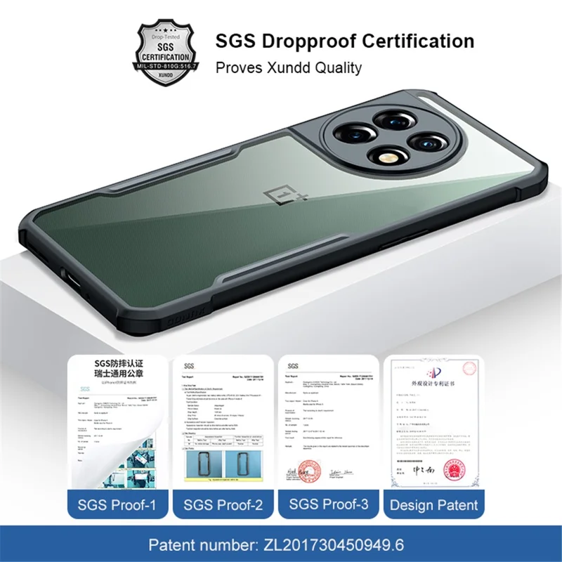 XUNDD For OnePlus 11 5G Acrylic+TPU Shockproof Phone Case Precise Cutouts Camera Protection Back Cover - Transparent / Black