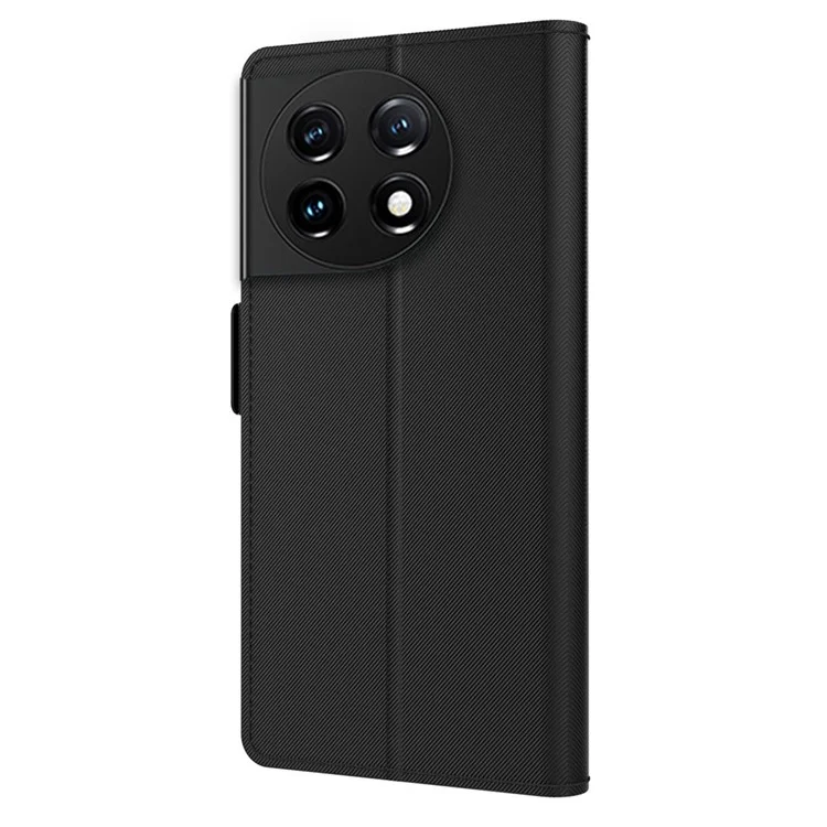 Capa Anti-queda para OnePlus 11 5G, Couro PU+TPU Suporte Dobrável Porta-cartões Magnético Capa de Telefone com Espelho de Maquiagem - Preto