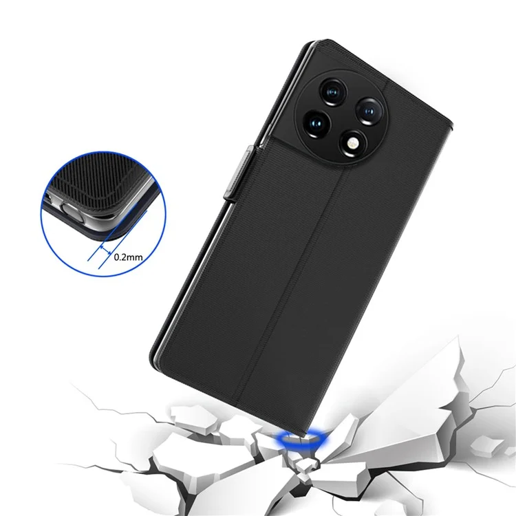 Capa Anti-queda para OnePlus 11 5G, Couro PU+TPU Suporte Dobrável Porta-cartões Magnético Capa de Telefone com Espelho de Maquiagem - Preto