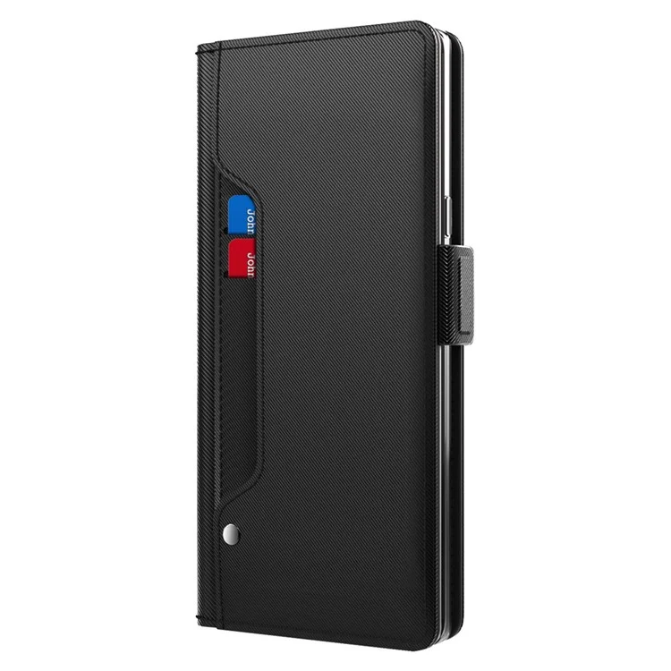 Capa Anti-queda para OnePlus 11 5G, Couro PU+TPU Suporte Dobrável Porta-cartões Magnético Capa de Telefone com Espelho de Maquiagem - Preto