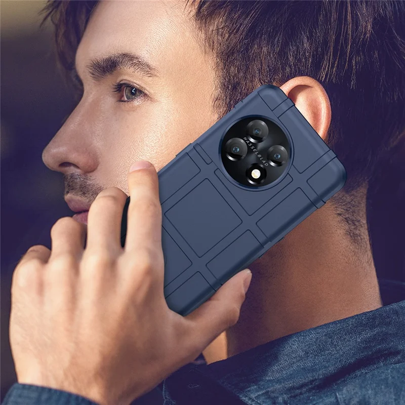 Weiches TPU-Gehäuse für OnePlus 11 5G, robustes Quadratraster-Textur-Drop-proof-Handyhülle - Blau