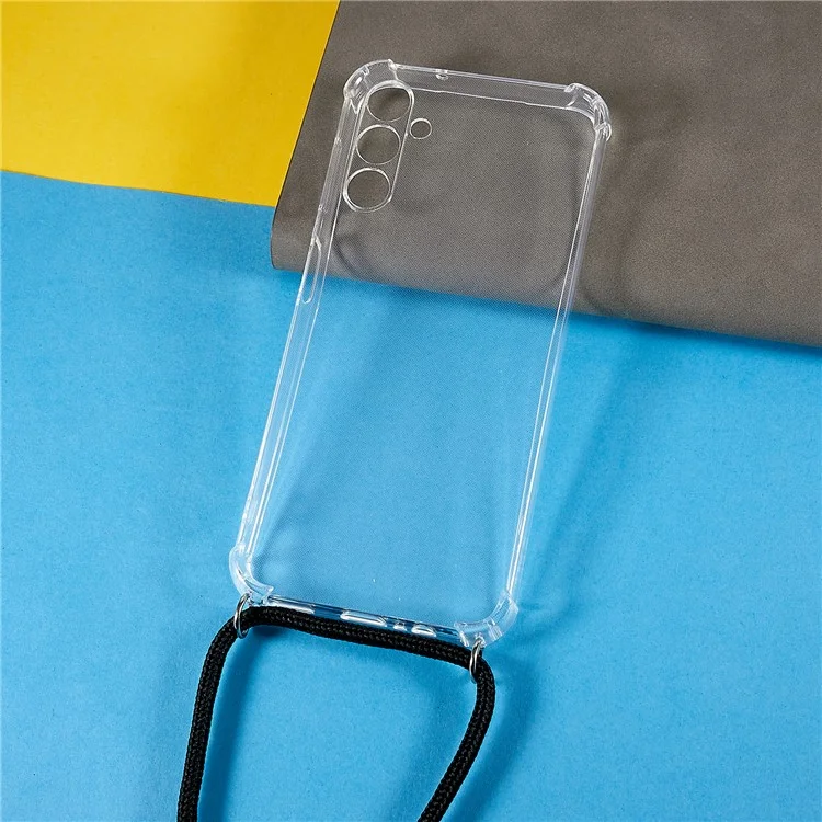 Für Samsung Galaxy A34 5G Handy Rückseite Cover HD Klarer Vier-Ecken Anti-Kollisions Weich-TPU Hülle mit Schlüsselband