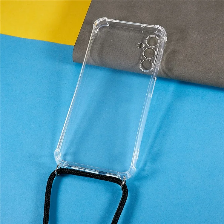 Für Samsung Galaxy A34 5G Handy Rückseite Cover HD Klarer Vier-Ecken Anti-Kollisions Weich-TPU Hülle mit Schlüsselband