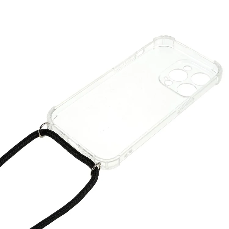 Phone Back Cover for iPhone 13 Pro 6.1 inch HD Clear Four Corner Soft TPU Case with Lanyard