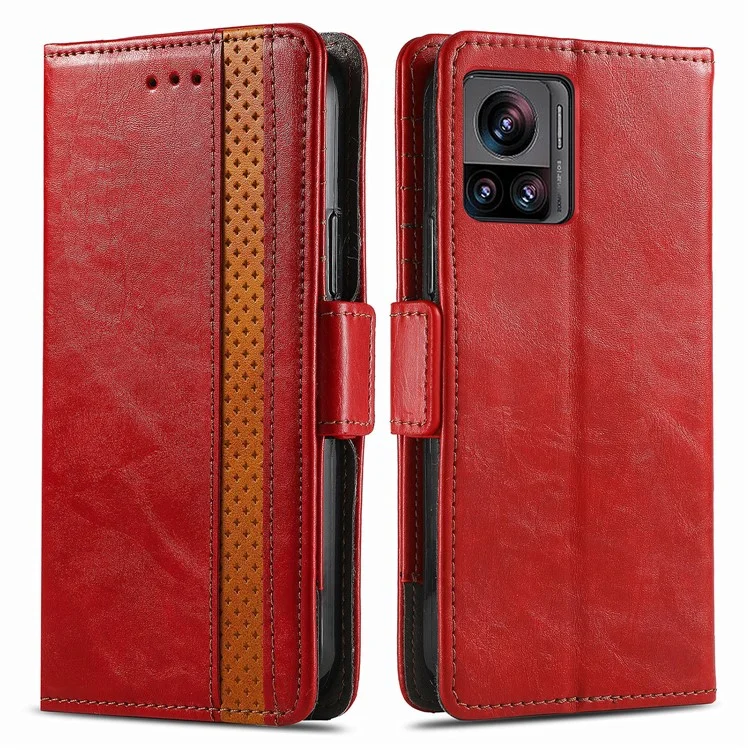 Serie Caseneo 002 Custodia di Blocco RFID Anti-drop RFID Per Motorola Moto X30 Pro 5G / Edge 30 Ultra 5G, Supporto Per lo Stile di Giunzione Business Flip Whately Cover - Rosso
