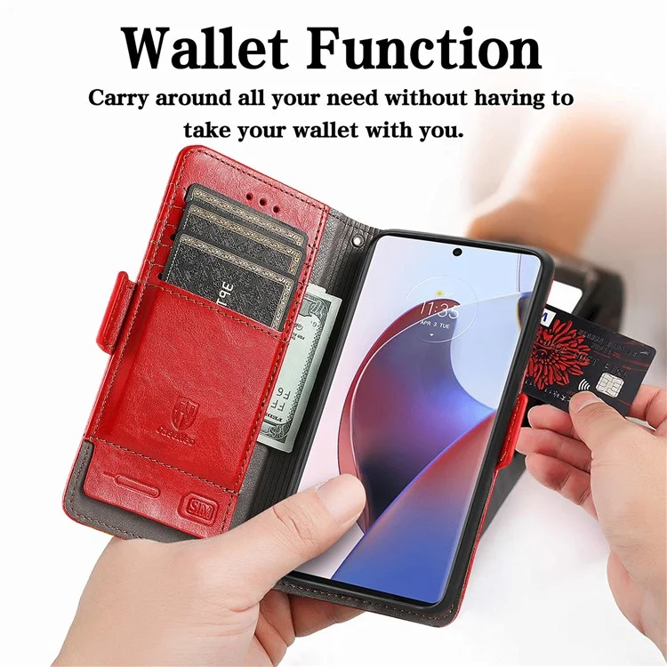 Serie Caseneo 002 Custodia di Blocco RFID Anti-drop RFID Per Motorola Moto X30 Pro 5G / Edge 30 Ultra 5G, Supporto Per lo Stile di Giunzione Business Flip Whately Cover - Rosso