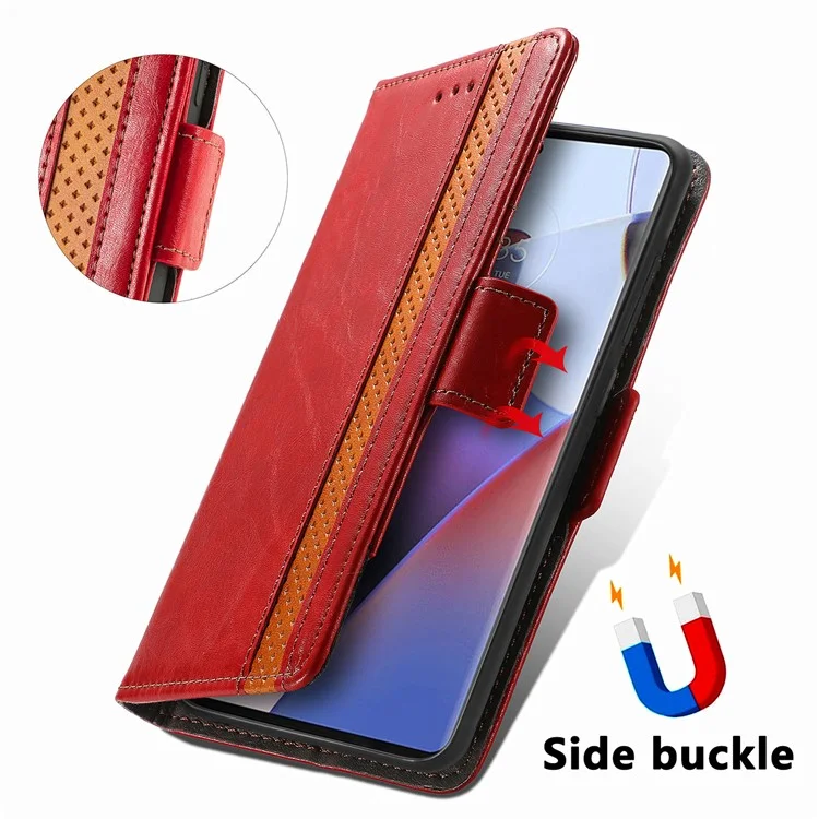 Serie Caseneo 002 Custodia di Blocco RFID Anti-drop RFID Per Motorola Moto X30 Pro 5G / Edge 30 Ultra 5G, Supporto Per lo Stile di Giunzione Business Flip Whately Cover - Rosso