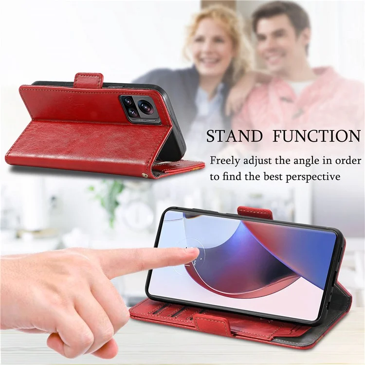 Serie Caseneo 002 Custodia di Blocco RFID Anti-drop RFID Per Motorola Moto X30 Pro 5G / Edge 30 Ultra 5G, Supporto Per lo Stile di Giunzione Business Flip Whately Cover - Rosso