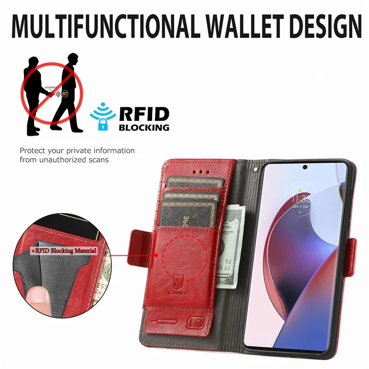 Serie Caseneo 002 Custodia di Blocco RFID Anti-drop RFID Per Motorola Moto X30 Pro 5G / Edge 30 Ultra 5G, Supporto Per lo Stile di Giunzione Business Flip Whately Cover - Rosso
