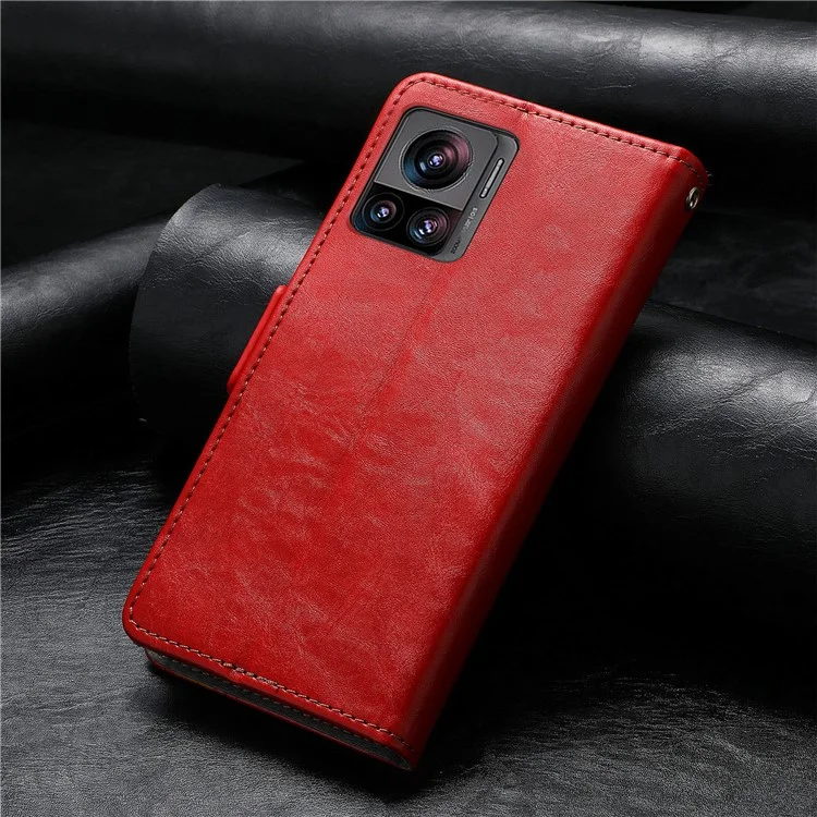 Serie Caseneo 002 Custodia di Blocco RFID Anti-drop RFID Per Motorola Moto X30 Pro 5G / Edge 30 Ultra 5G, Supporto Per lo Stile di Giunzione Business Flip Whately Cover - Rosso