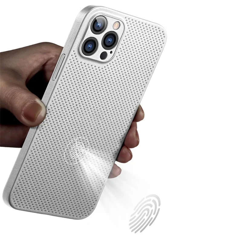 For iPhone 12 Pro Breathable Hollow Hole Heat Dissipation Mesh Back Cover Ultra Thin PP Phone Case - White