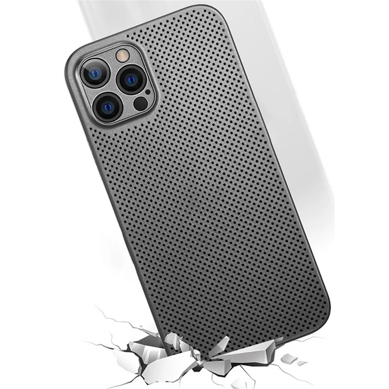 Voor iPhone 12 Pro Ademend Gaatjes Heat Dissipatie Mesh Achterkant Ultra Dunne PP Telefoonhoes - Zwart