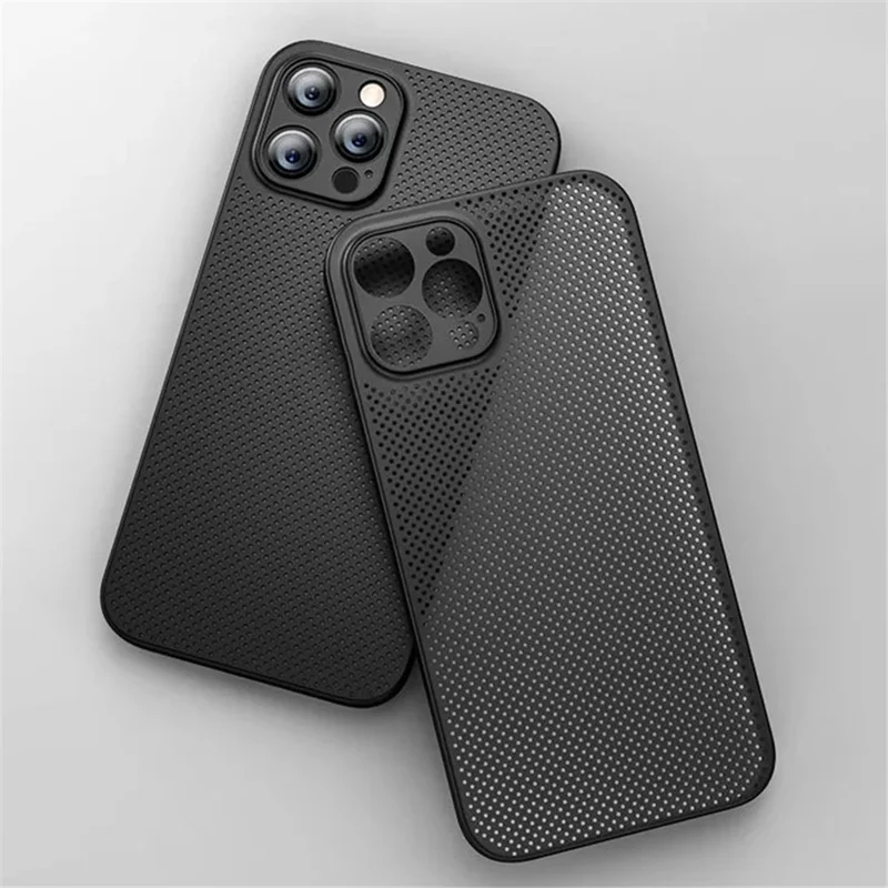 Voor iPhone 12 Pro Ademend Gaatjes Heat Dissipatie Mesh Achterkant Ultra Dunne PP Telefoonhoes - Zwart