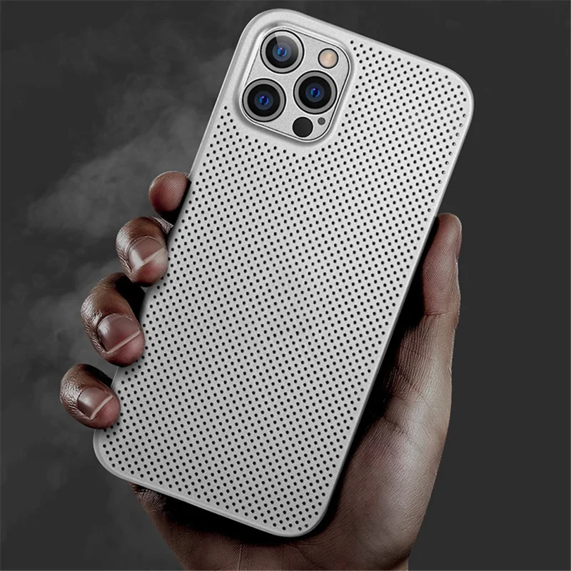 Voor iPhone 12 Pro Ademend Gaatjes Heat Dissipatie Mesh Achterkant Ultra Dunne PP Telefoonhoes - Zwart