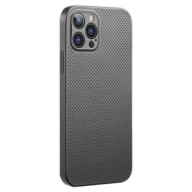 Per iPhone 14 Pro Fall Resistant Breathable Hollow Hole Heat Dissipation Mesh Back Cover Ultra Thin PP Phone Case - Nero