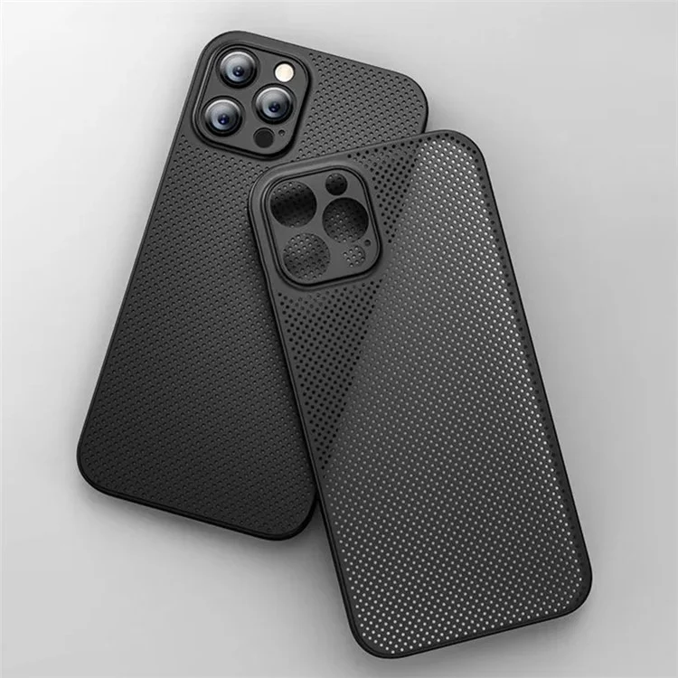 Per iPhone 14 Pro Fall Resistant Breathable Hollow Hole Heat Dissipation Mesh Back Cover Ultra Thin PP Phone Case - Nero