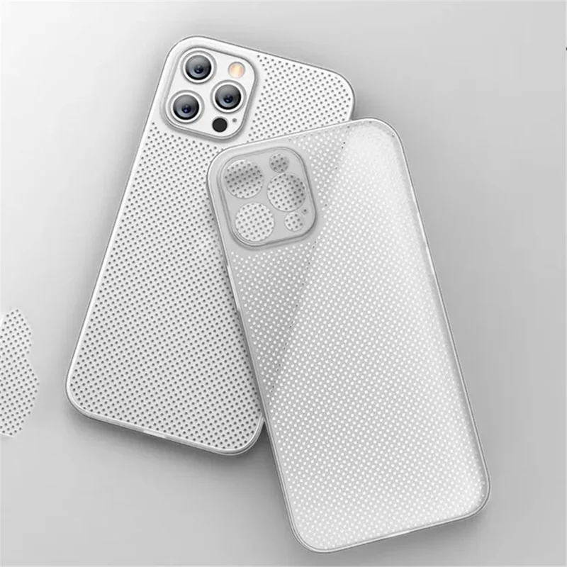 For iPhone 13 Pro 6.1 inch Shockproof Breathable Hollow Hole Heat Dissipation Mesh Back Cover Ultra Thin PP Phone Case - White