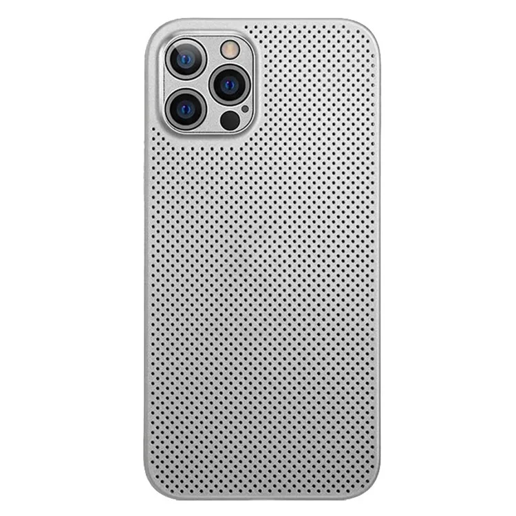 For iPhone 12 Pro Max 6.7 inch Ultra Thin Breathable Hollow Hole Heat Dissipation Mesh Back Cover Shock-absorbing PP Phone Case - White