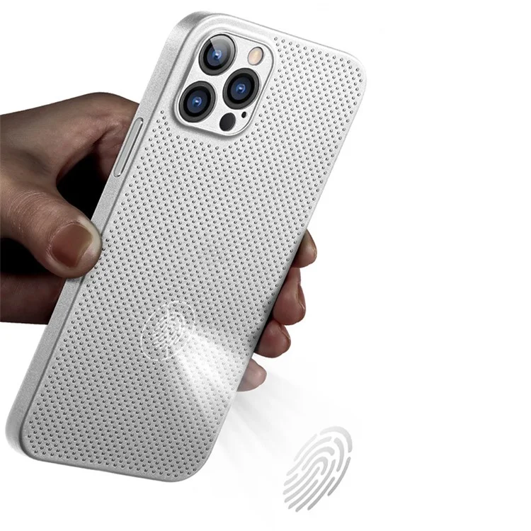 For iPhone 12 Pro Max 6.7 inch Ultra Thin Breathable Hollow Hole Heat Dissipation Mesh Back Cover Shock-absorbing PP Phone Case - White