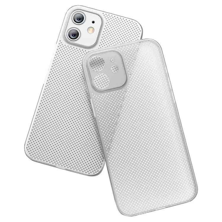 PP Phone Case for iPhone 12 6.1 inch, Ultra Thin Breathable Hollow Hole Heat Dissipation Mesh Back Cover - White