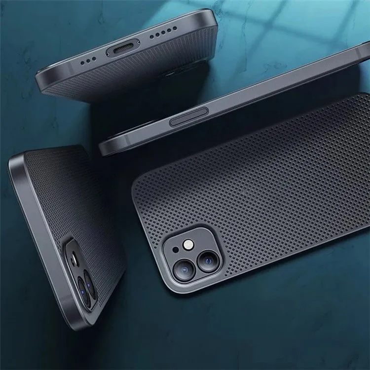 Bump Proof PP Phone Case per iPhone 14 Plus, Ultra Sottile Dissipazione del Calore Respirabile Copertura Posteriore a Rete a Fori - Nero