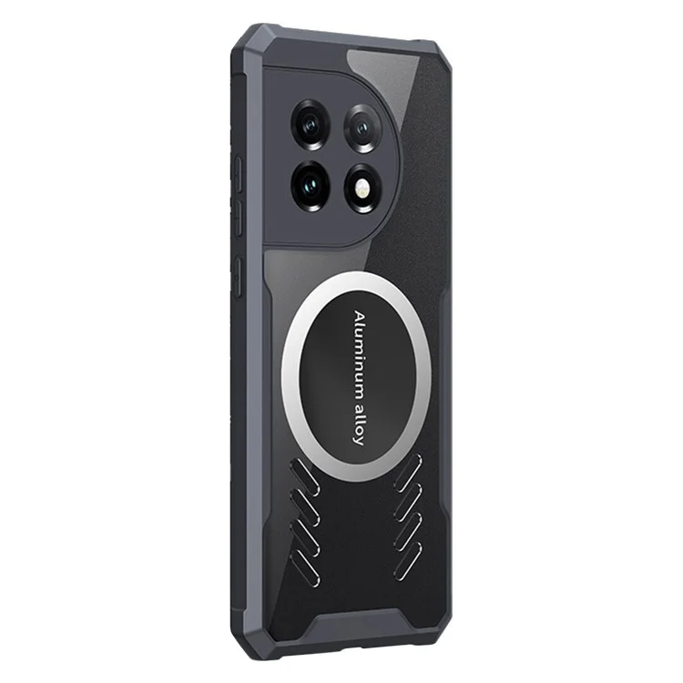 For OnePlus 11 5G Graphene Heat Dissipation Phone Case Cooling Transparent Cover with Car Mount Metal Sheet - Black