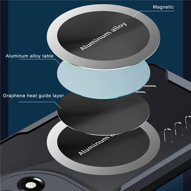 For OnePlus 11 5G Graphene Heat Dissipation Phone Case Cooling Transparent Cover with Car Mount Metal Sheet - Black