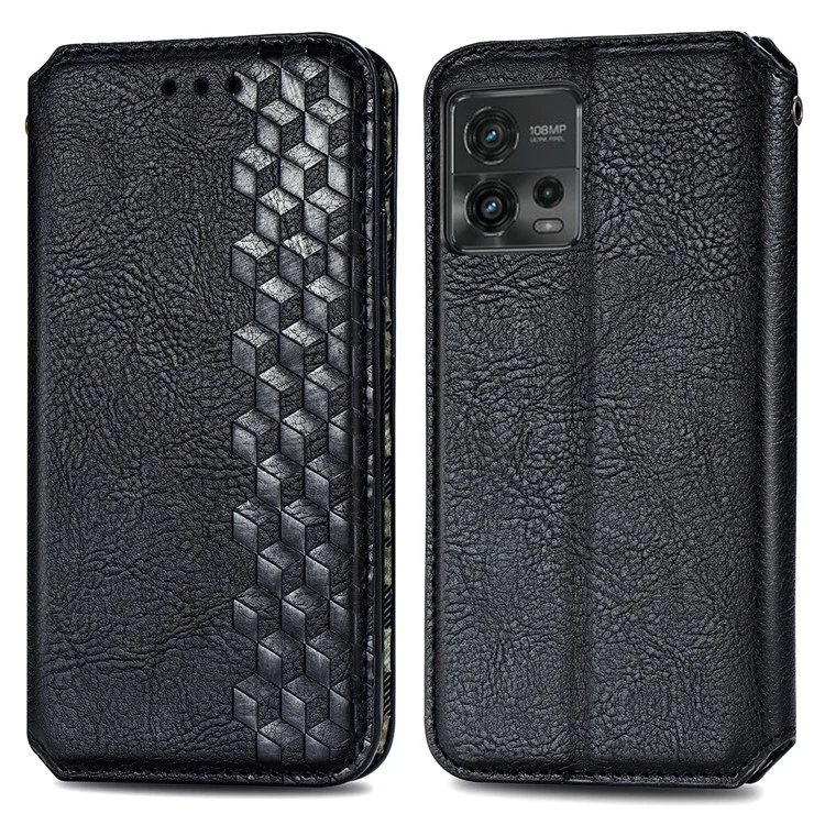 Ударопрочный чехол из искусственной кожи PU для Motorola Moto G72 4G, магнитный всасывающий ромбовидный тиснёный кошелёк-чехол - чёрный