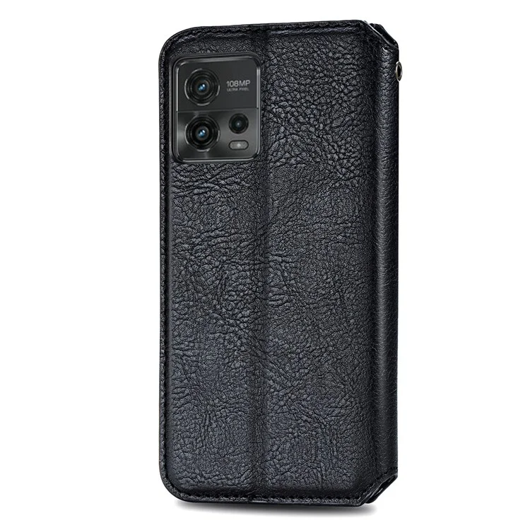 Ударопрочный чехол из искусственной кожи PU для Motorola Moto G72 4G, магнитный всасывающий ромбовидный тиснёный кошелёк-чехол - чёрный
