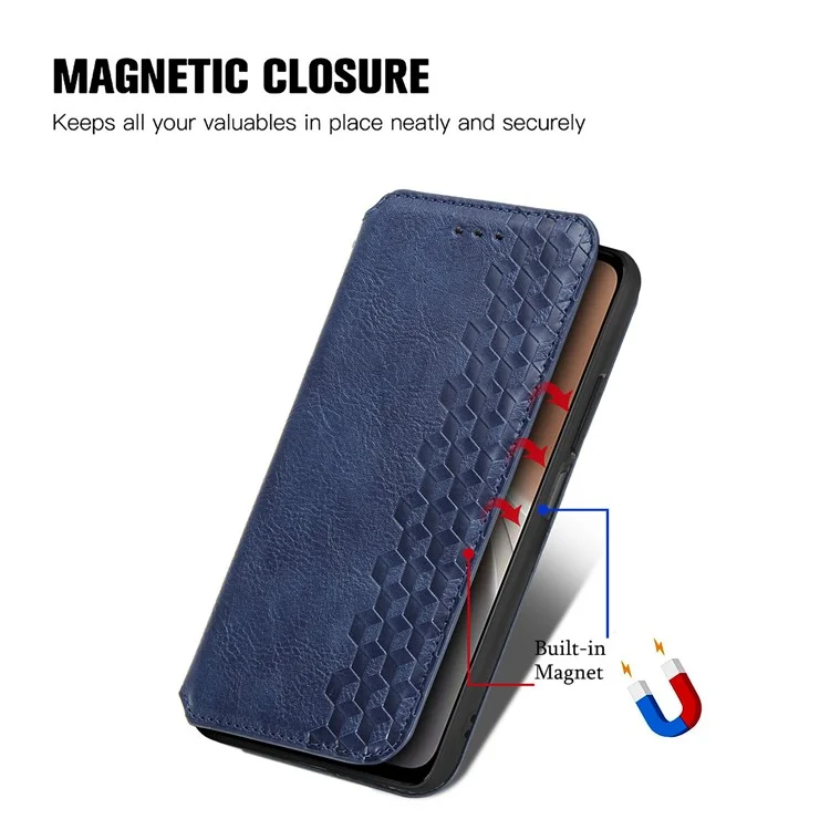Capa de telefone com fecho magnético para Motorola Moto G32 4G, caso de carteira de couro PU com impressão em losango - Azul