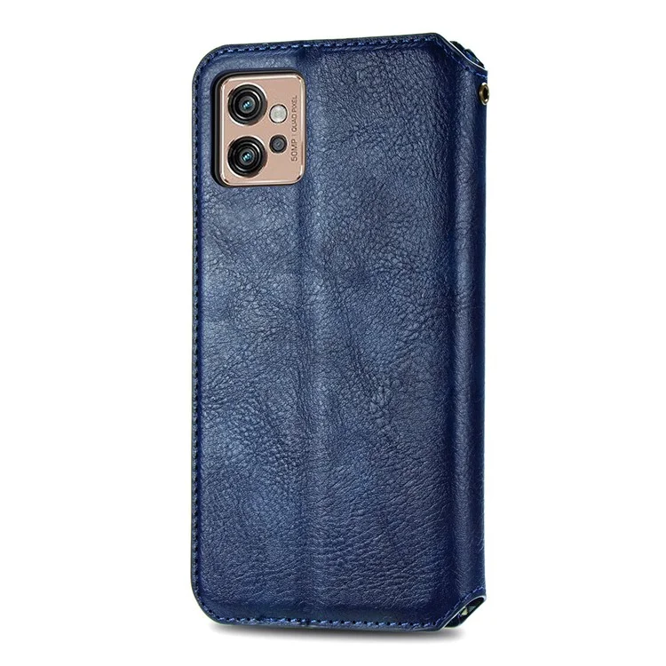 Capa de telefone com fecho magnético para Motorola Moto G32 4G, caso de carteira de couro PU com impressão em losango - Azul