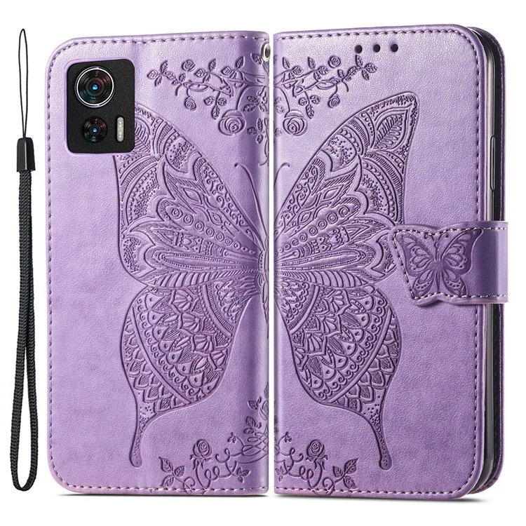 Para Motorola Edge 30 Neo 5G / Edge 30 Lite 5G Soporte Flip Wallet Magnetic Phone Cover Imprinted Butterfly Pattern PU Leather Phone Case - Light Purple