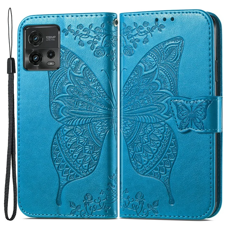 Para Motorola Moto G72 4G Capa de Carteira de Couro PU Impressa Padrão de Borboleta Suporte Carteira Magnetic Phone Cover - Azul