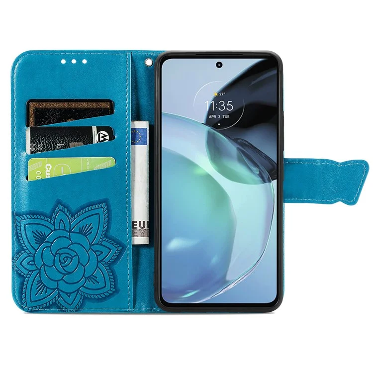 Para Motorola Moto G72 4G Capa de Carteira de Couro PU Impressa Padrão de Borboleta Suporte Carteira Magnetic Phone Cover - Azul