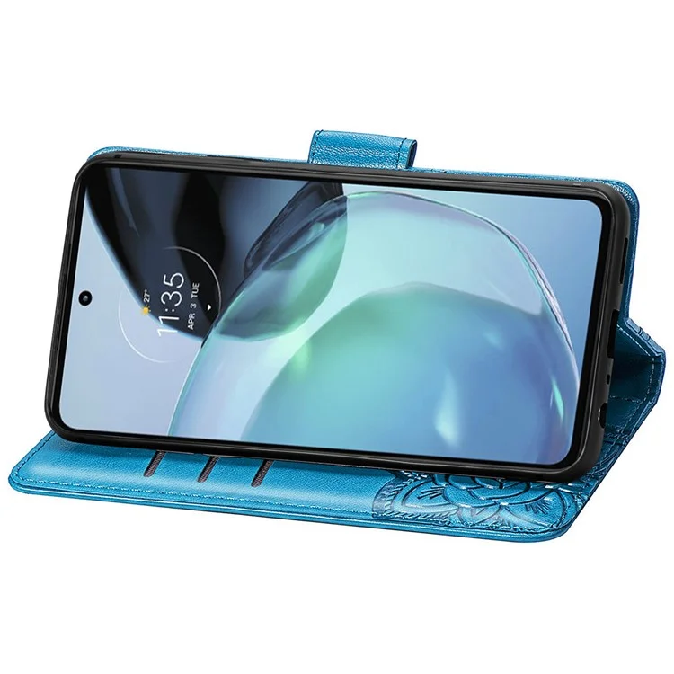 Para Motorola Moto G72 4G Capa de Carteira de Couro PU Impressa Padrão de Borboleta Suporte Carteira Magnetic Phone Cover - Azul