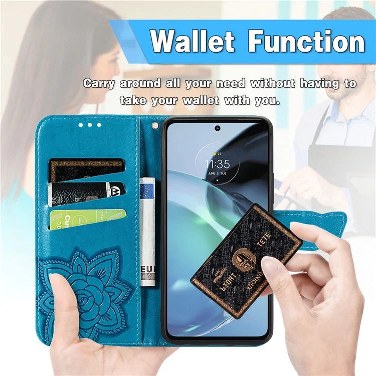 Para Motorola Moto G72 4G Capa de Carteira de Couro PU Impressa Padrão de Borboleta Suporte Carteira Magnetic Phone Cover - Azul