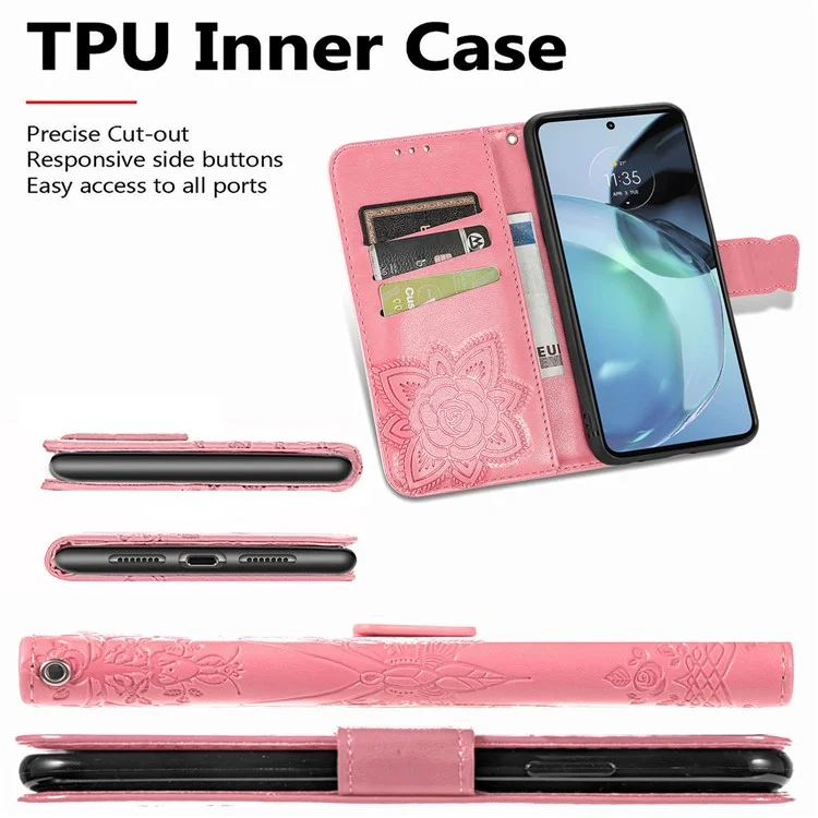 Para Motorola Moto G72 4G Capa de Carteira de Couro PU Impressa Padrão de Borboleta Suporte Carteira Magnetic Phone Cover - Azul