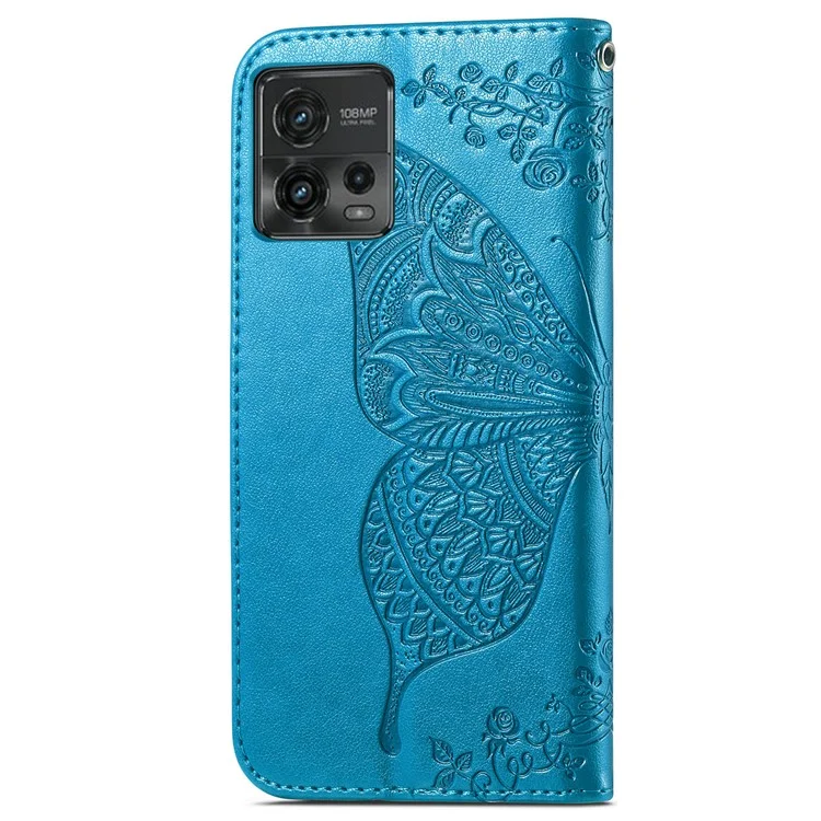 Para Motorola Moto G72 4G Capa de Carteira de Couro PU Impressa Padrão de Borboleta Suporte Carteira Magnetic Phone Cover - Azul
