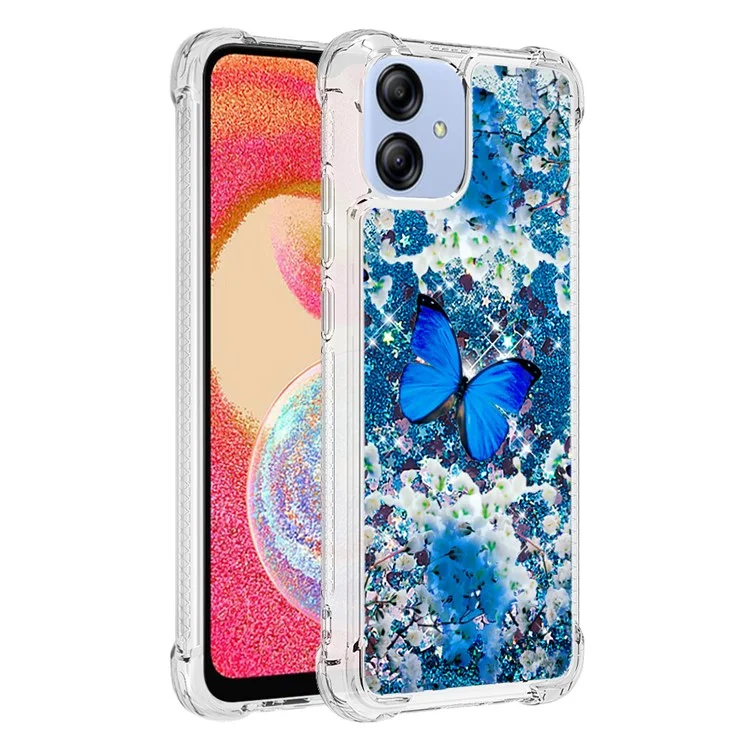 For Samsung Galaxy A04e 4G / F04 4G / M04 4G TPU Case with Quicksand and Pattern Printed - Blue Butterfly