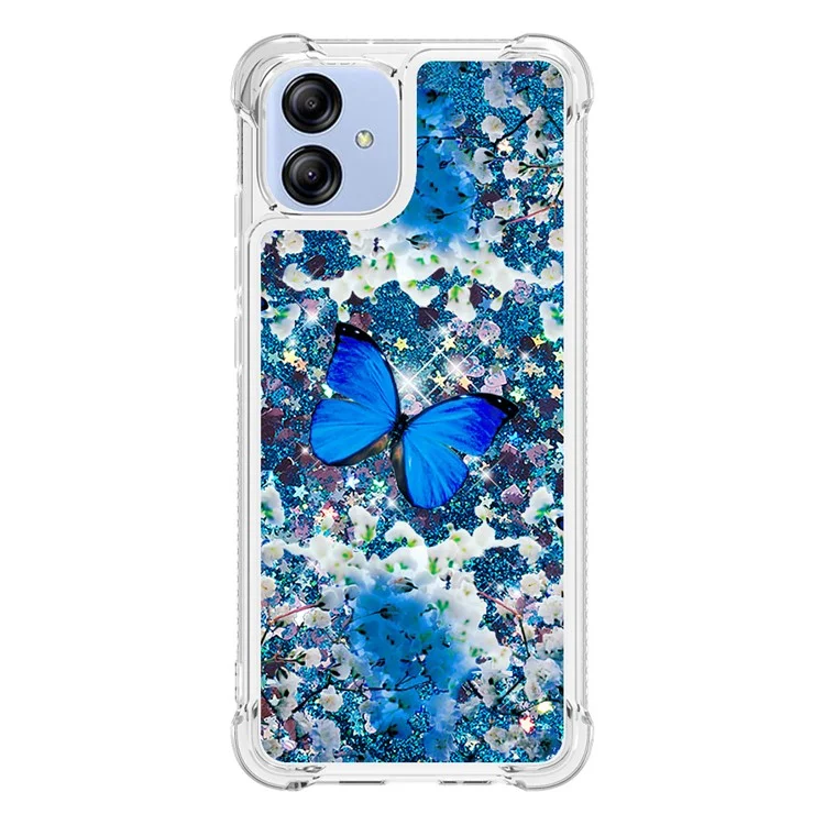 For Samsung Galaxy A04e 4G / F04 4G / M04 4G TPU Case with Quicksand and Pattern Printed - Blue Butterfly