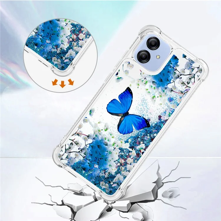 For Samsung Galaxy A04e 4G / F04 4G / M04 4G TPU Case with Quicksand and Pattern Printed - Blue Butterfly
