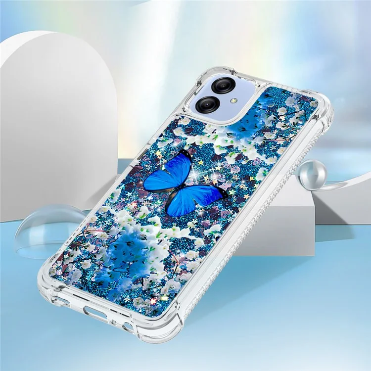 For Samsung Galaxy A04e 4G / F04 4G / M04 4G TPU Case with Quicksand and Pattern Printed - Blue Butterfly