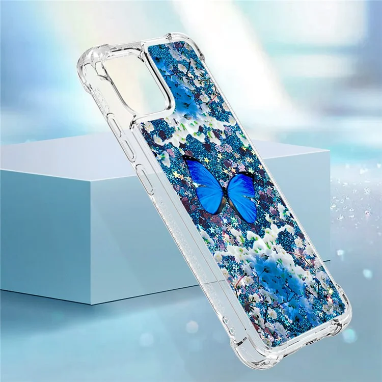 For Samsung Galaxy A04e 4G / F04 4G / M04 4G TPU Case with Quicksand and Pattern Printed - Blue Butterfly
