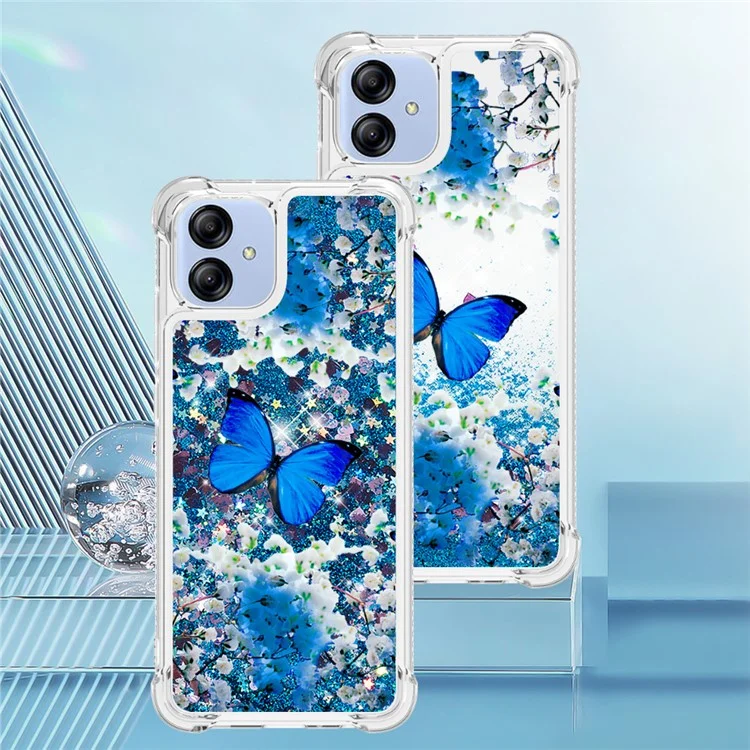 For Samsung Galaxy A04e 4G / F04 4G / M04 4G TPU Case with Quicksand and Pattern Printed - Blue Butterfly