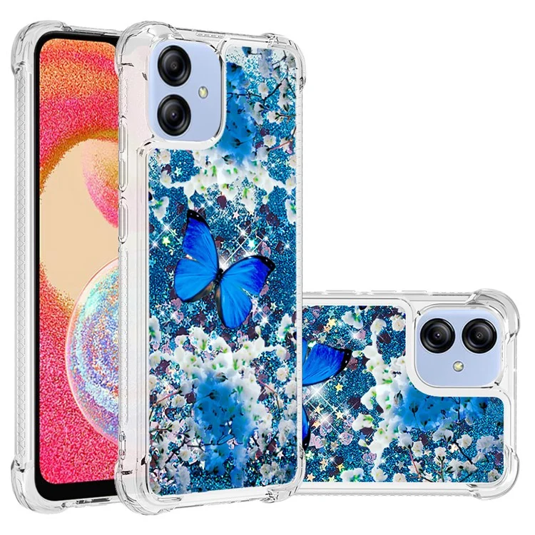 For Samsung Galaxy A04e 4G / F04 4G / M04 4G TPU Case with Quicksand and Pattern Printed - Blue Butterfly