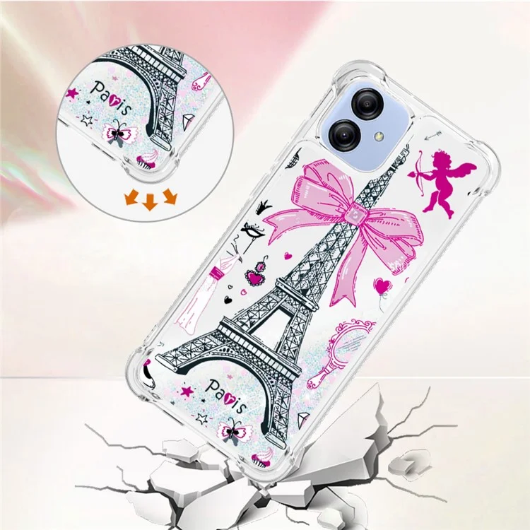 YB Quicksand Series-2 para Samsung Galaxy A04e 4G / F04 4G / M04 4G Liquid Quicksand Phone Case Pattern Printing Soft TPU Cover - Mirror / Torre
