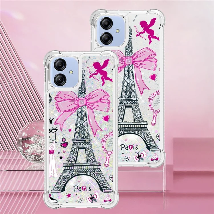 YB Quicksand Series-2 para Samsung Galaxy A04e 4G / F04 4G / M04 4G Liquid Quicksand Phone Case Pattern Printing Soft TPU Cover - Mirror / Torre